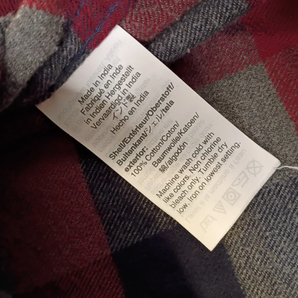 J Crew Flannel Shirt Mens Large Blue Gray Red Plaid Cotton Long Sleeve‎ Pockets